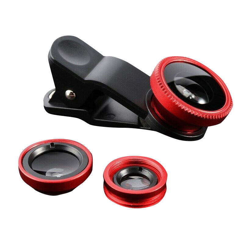 Premium Phone Camera Lens Kit 3 In 1 Fisheye Wide Angle Macro Clip-On Smartphone Photography Set