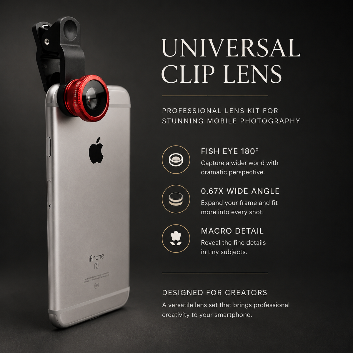 Premium Phone Camera Lens Kit 3 In 1 Fisheye Wide Angle Macro Clip-On Smartphone Photography Set Universal Portable Creative Photo Accessory Kit Pro