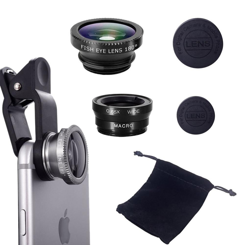 Premium Phone Camera Lens Kit 3 In 1 Fisheye Wide Angle Macro Clip-On Smartphone Photography Set