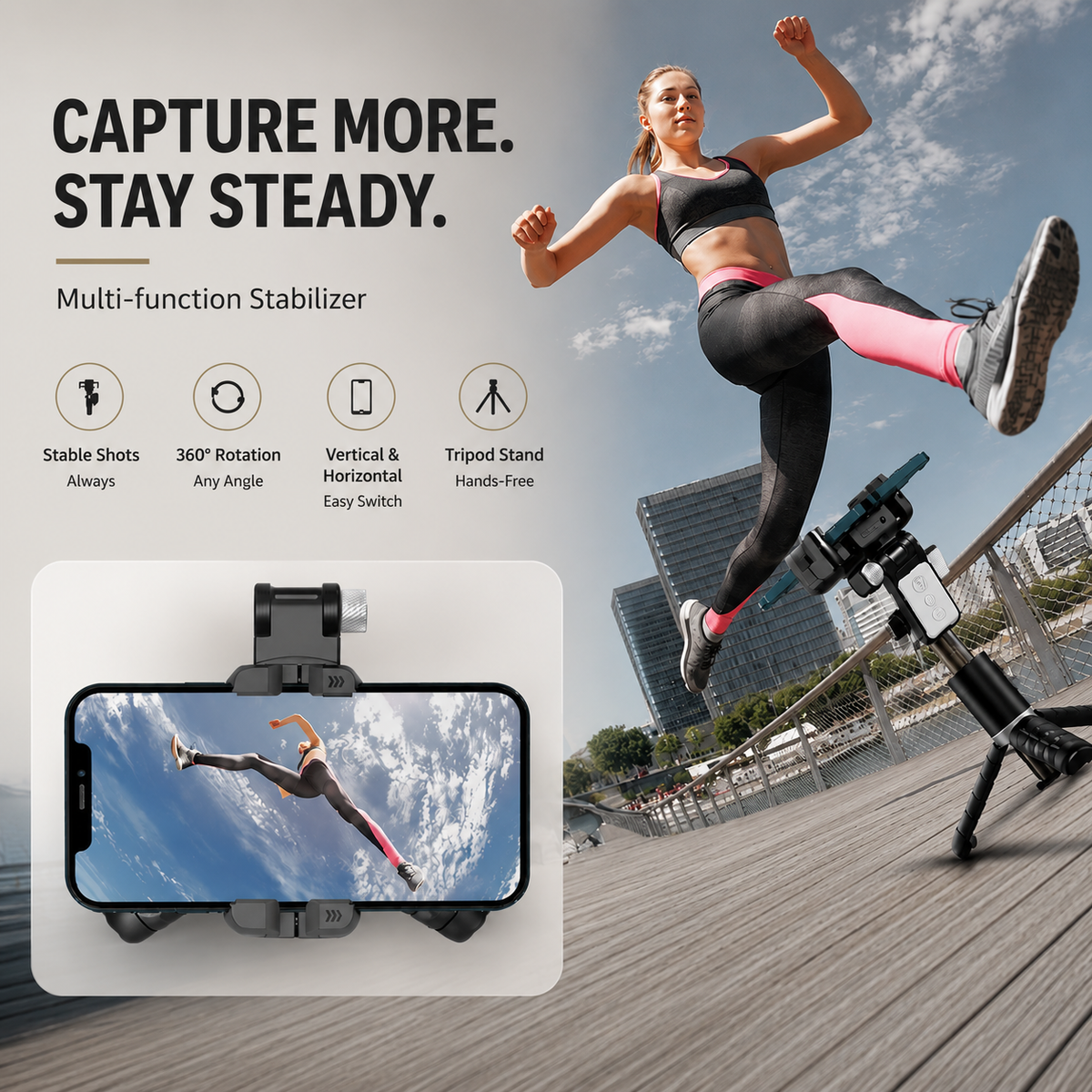 Premium Phone Gimbal Stabilizer Selfie Stick Tripod Bluetooth Remote 360 Rotation Video Photography Stand Foldable Adjustable Mount Portable Creator