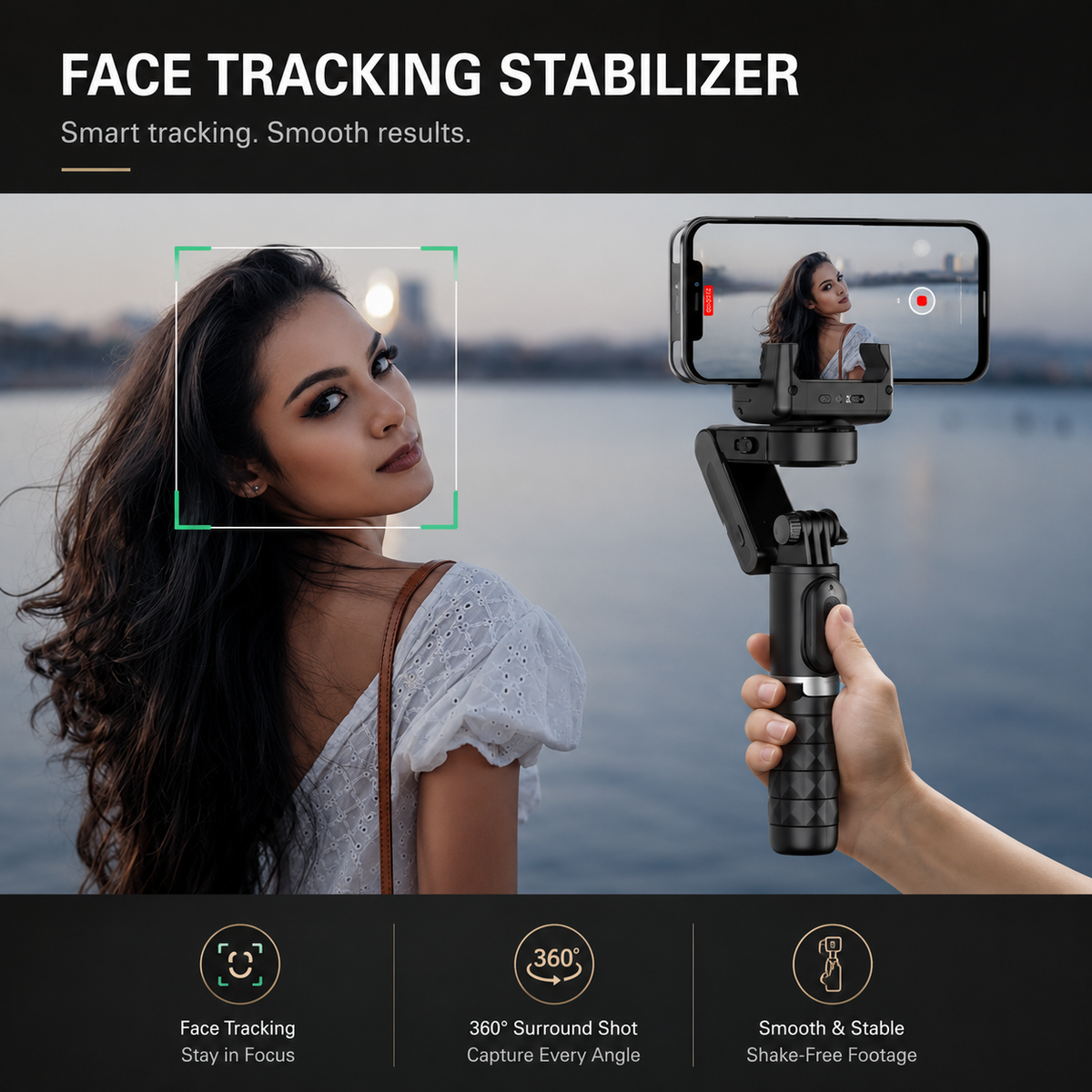 Premium Phone Gimbal Stabilizer Selfie Stick Tripod Bluetooth Remote 360 Rotation Video Photography Stand Foldable Adjustable Mount Portable Creator