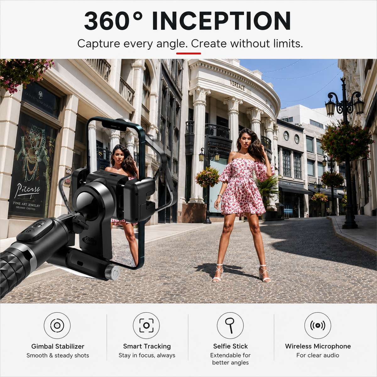 Premium Phone Gimbal Stabilizer Selfie Stick Tripod Bluetooth Remote 360 Rotation Video Photography Stand Foldable Adjustable Mount Portable Creator