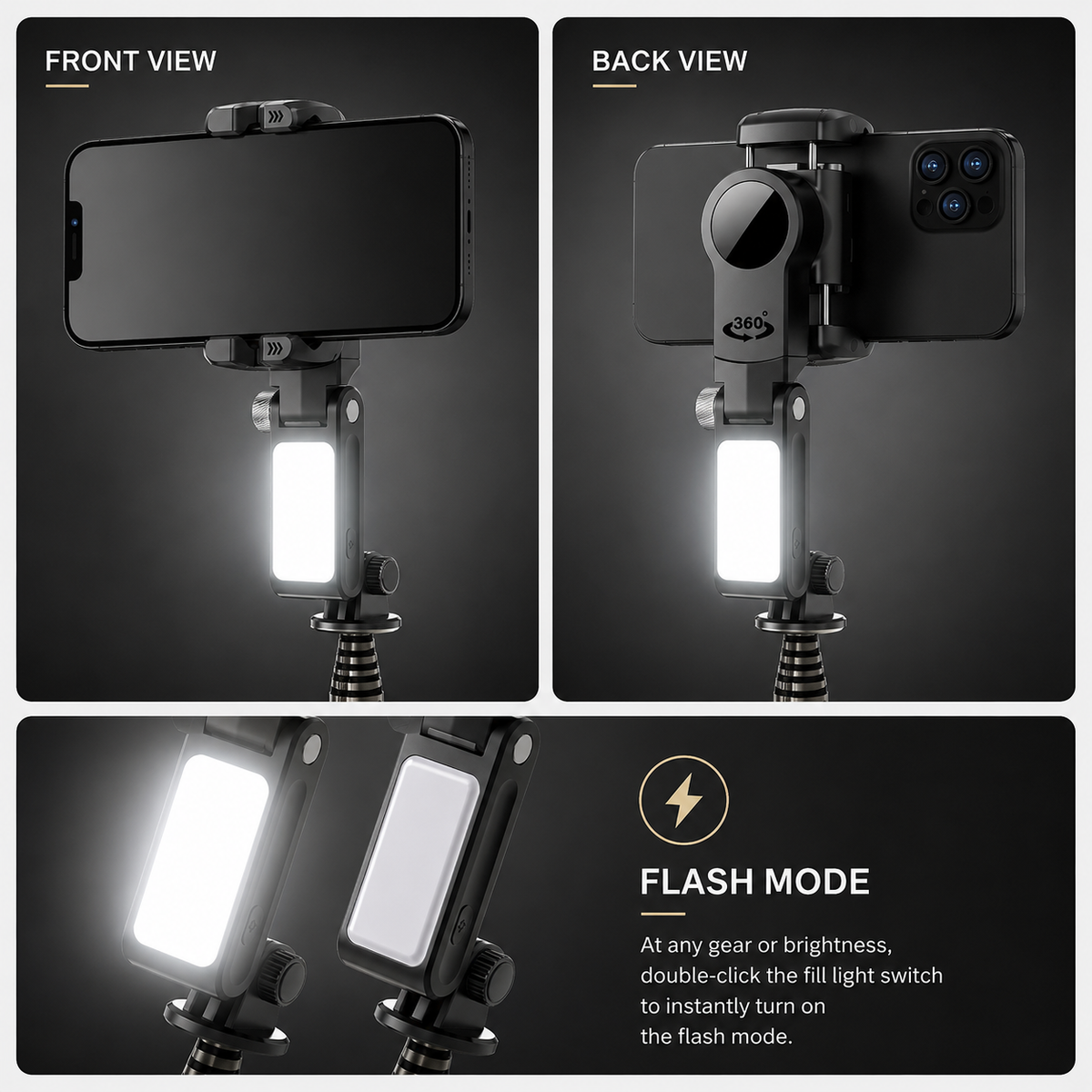 Premium Phone Gimbal Stabilizer Selfie Stick Tripod Bluetooth Remote 360 Rotation Video Photography Stand Foldable Adjustable Mount Portable Creator