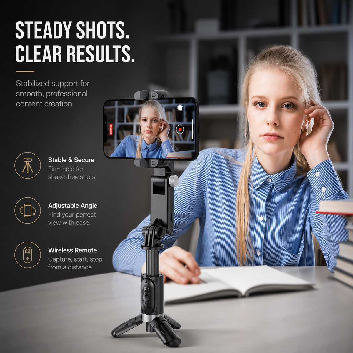 Premium Phone Gimbal Stabilizer Selfie Stick Tripod Bluetooth Remote 360 Rotation Video Photography Stand Foldable Adjustable Mount Portable Creator