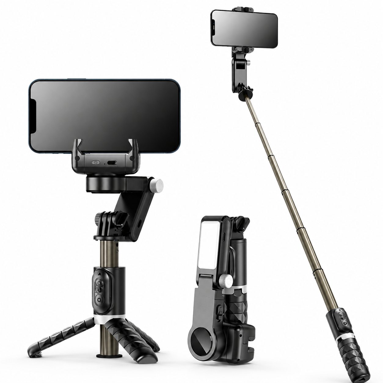 Premium Phone Gimbal Stabilizer Selfie Stick Tripod Bluetooth Remote 360 Rotation Video Photography Stand Foldable Adjustable Mount Portable Creator