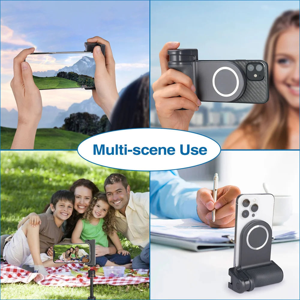 Premium Phone Holder Magnetic Grip Stand MagSafe Compatible Bluetooth Remote Smartphone Mount Video Photography Support
