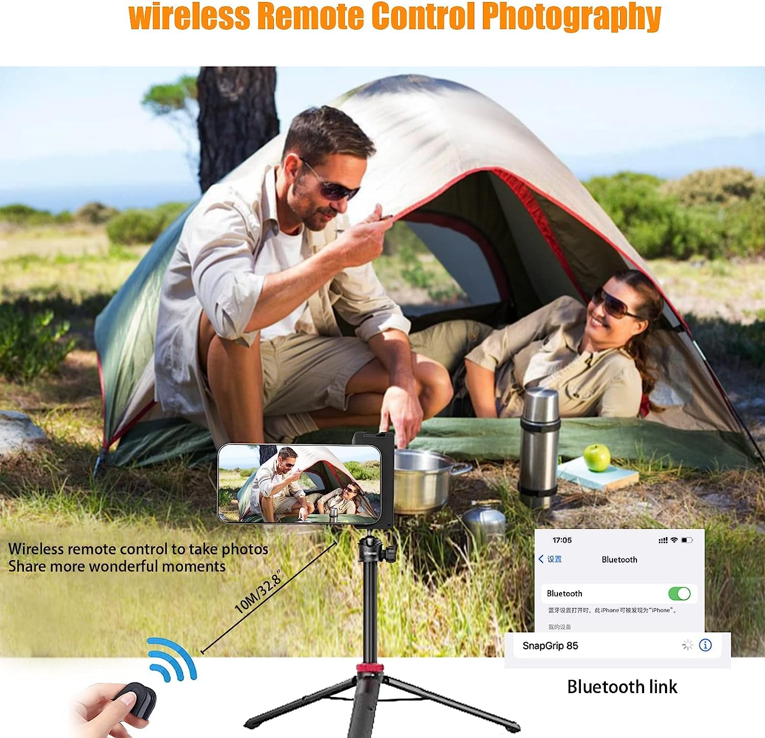 Premium Phone Holder Magnetic Grip Stand MagSafe Compatible Bluetooth Remote Smartphone Mount Video Photography Support