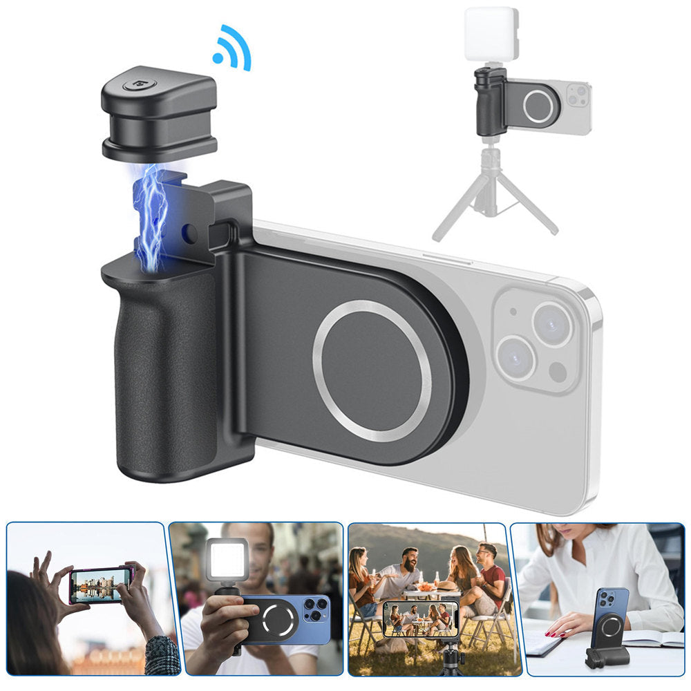 Premium Phone Holder Magnetic Grip Stand MagSafe Compatible Bluetooth Remote Smartphone Mount Video Photography Support