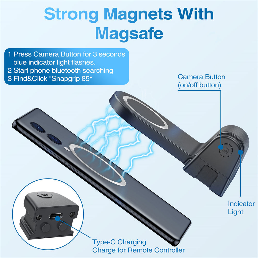 Premium Phone Holder Magnetic Grip Stand MagSafe Compatible Bluetooth Remote Smartphone Mount Video Photography Support