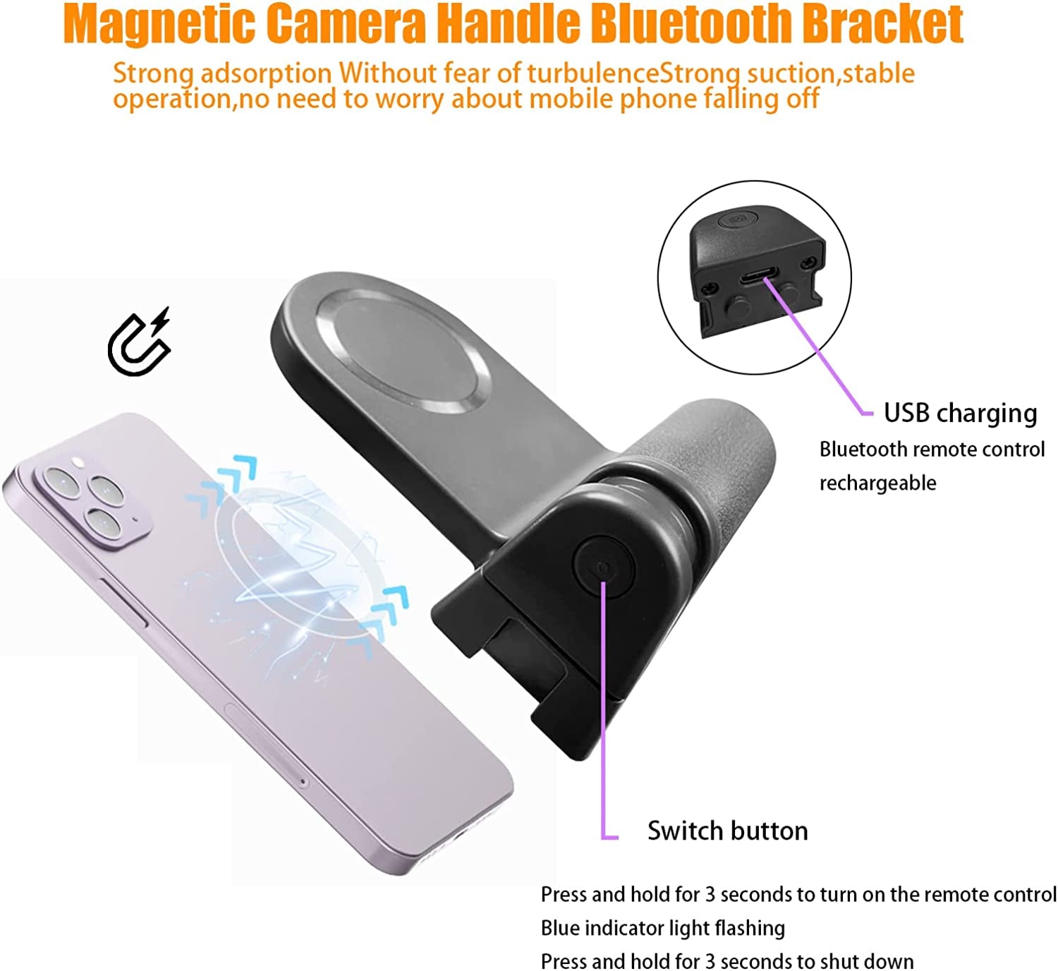 Premium Phone Holder Magnetic Grip Stand MagSafe Compatible Bluetooth Remote Smartphone Mount Video Photography Support