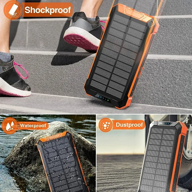 Premium Power Bank 20000mAh Solar Charger Fast Charging Portable Battery Pack LED Flashlight Outdoor Travel Charger