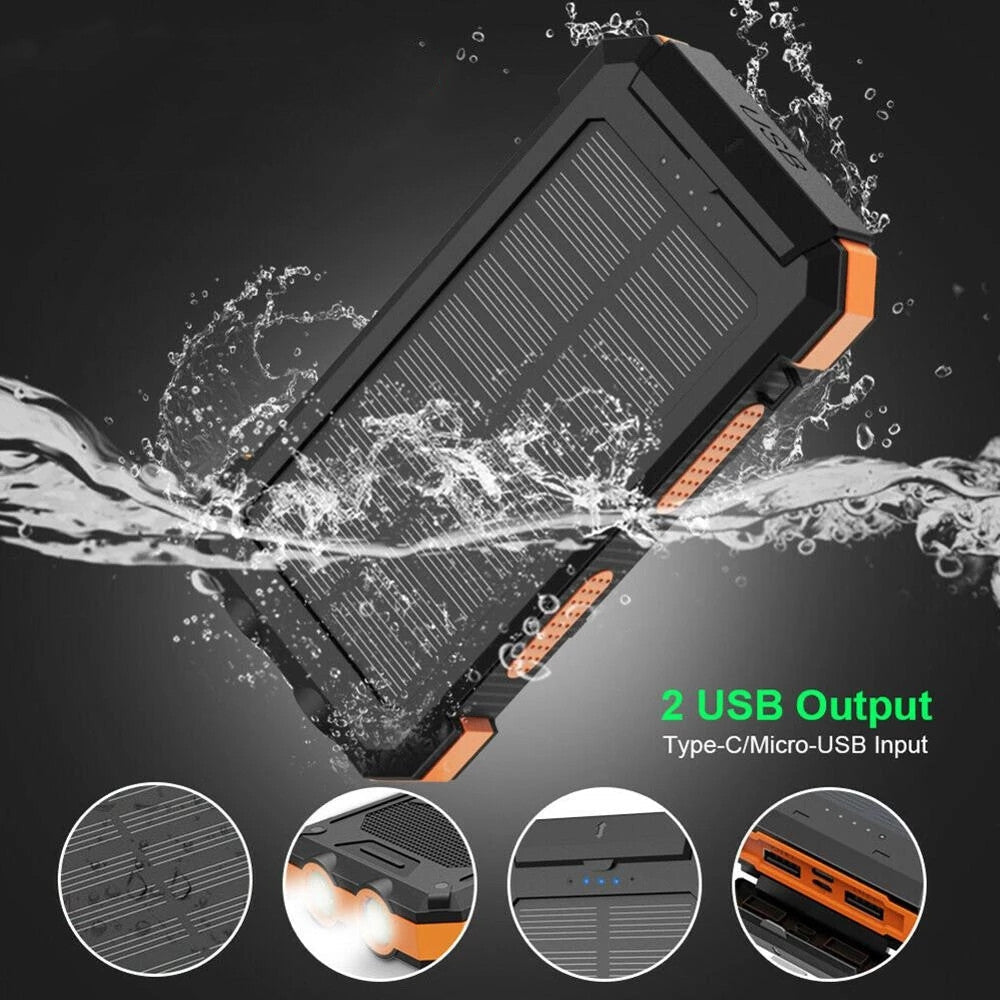 Premium Power Bank 20000mAh Solar Charger Fast Charging Portable Battery Pack LED Flashlight Outdoor Travel Charger