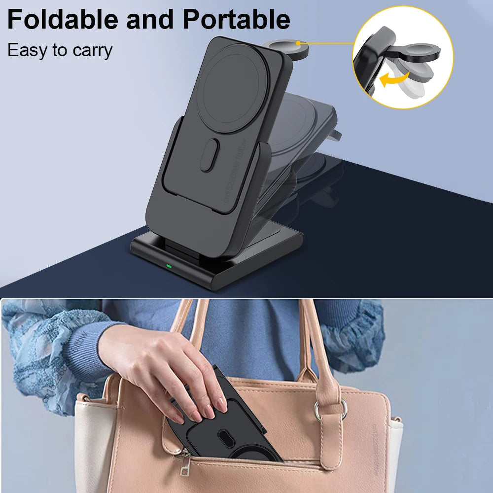 Premium Power Bank 5000mAh Magnetic Wireless Charger MagSafe Compatible 3 In 1 Portable Charging Station for Smartphone Watch and Earbuds