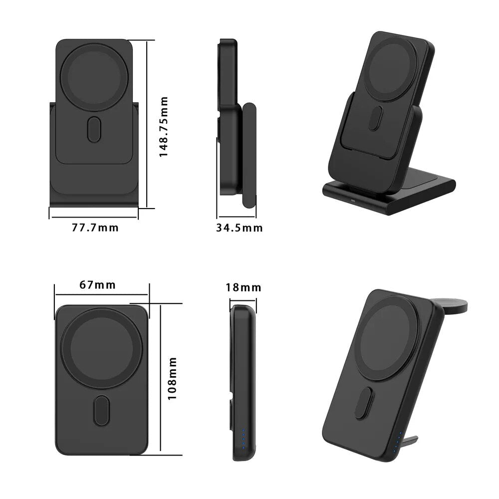 Premium Power Bank 5000mAh Magnetic Wireless Charger MagSafe Compatible 3 In 1 Portable Charging Station for Smartphone Watch and Earbuds