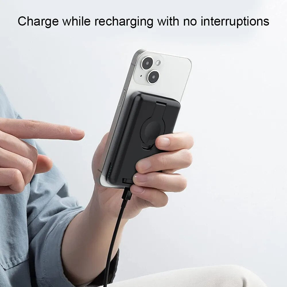 Premium Power Bank 5000mAh Magnetic Wireless Charger MagSafe Compatible 3 In 1 Portable Charging Station for Smartphone Watch and Earbuds