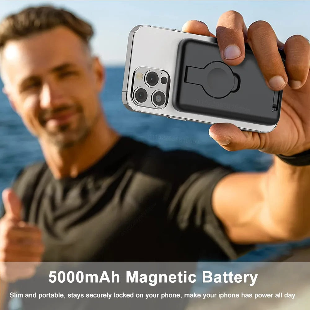 Premium Power Bank 5000mAh Magnetic Wireless Charger MagSafe Compatible 3 In 1 Portable Charging Station for Smartphone Watch and Earbuds