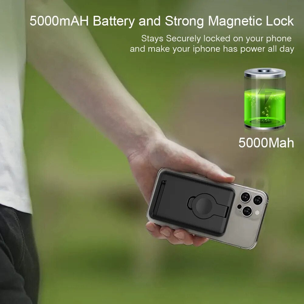 Premium Power Bank 5000mAh Magnetic Wireless Charger MagSafe Compatible 3 In 1 Portable Charging Station for Smartphone Watch and Earbuds