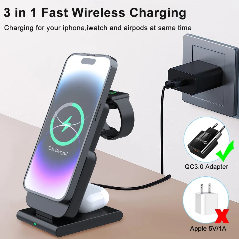 Premium Power Bank 5000mAh Magnetic Wireless Charger MagSafe Compatible 3 In 1 Portable Charging Station for Smartphone Watch and Earbuds
