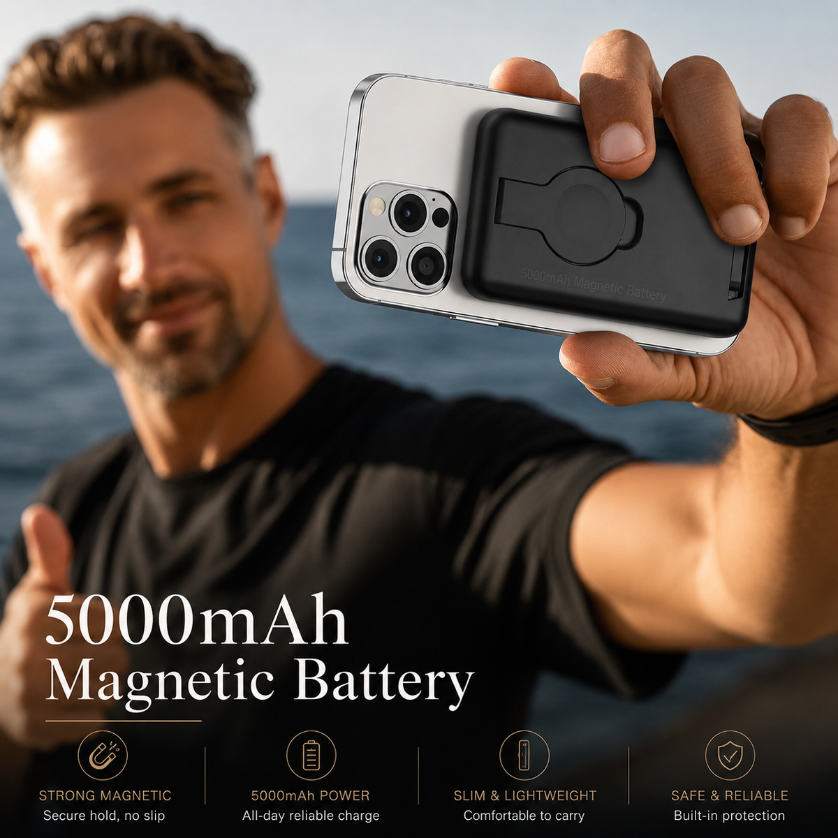 Premium Power Bank Magnetic Wireless Charger 3 In 1 Portable Charging Station 5000mAh MagSafe Compatible Phone Watch Earbuds Fast Travel Charger