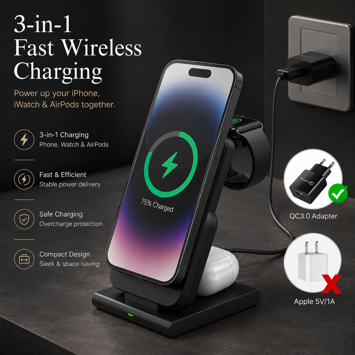 Premium Power Bank Magnetic Wireless Charger 3 In 1 Portable Charging Station 5000mAh MagSafe Compatible Phone Watch Earbuds Fast Travel Charger