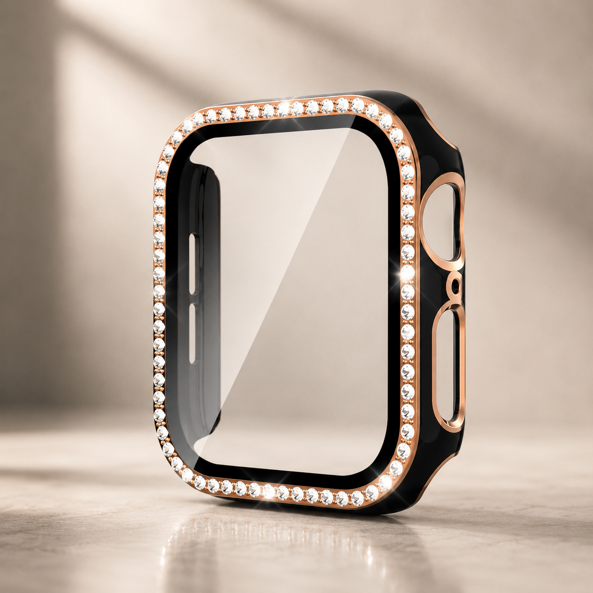 Premium Rhinestone Apple Watch Case Glass Screen Protector Shockproof Protective Cover Luxury Bling Snap-On Full Coverage Bumper Slim Protective Shell