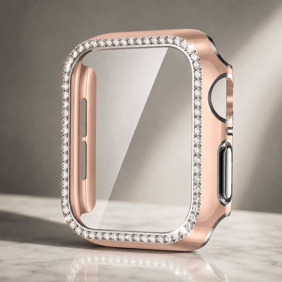 Premium Rhinestone Apple Watch Case Glass Screen Protector Shockproof Protective Cover Luxury Bling Snap-On Full Coverage Bumper Slim Protective Shell