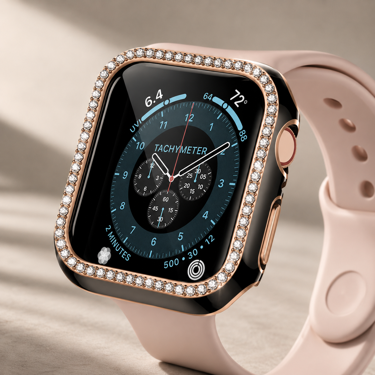 Premium Rhinestone Apple Watch Case Glass Screen Protector Shockproof Protective Cover Luxury Bling Snap-On Full Coverage Bumper Slim Protective Shell