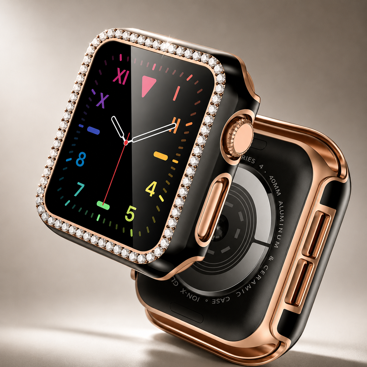Premium Rhinestone Apple Watch Case Glass Screen Protector Shockproof Protective Cover Luxury Bling Snap-On Full Coverage Bumper Slim Protective Shell