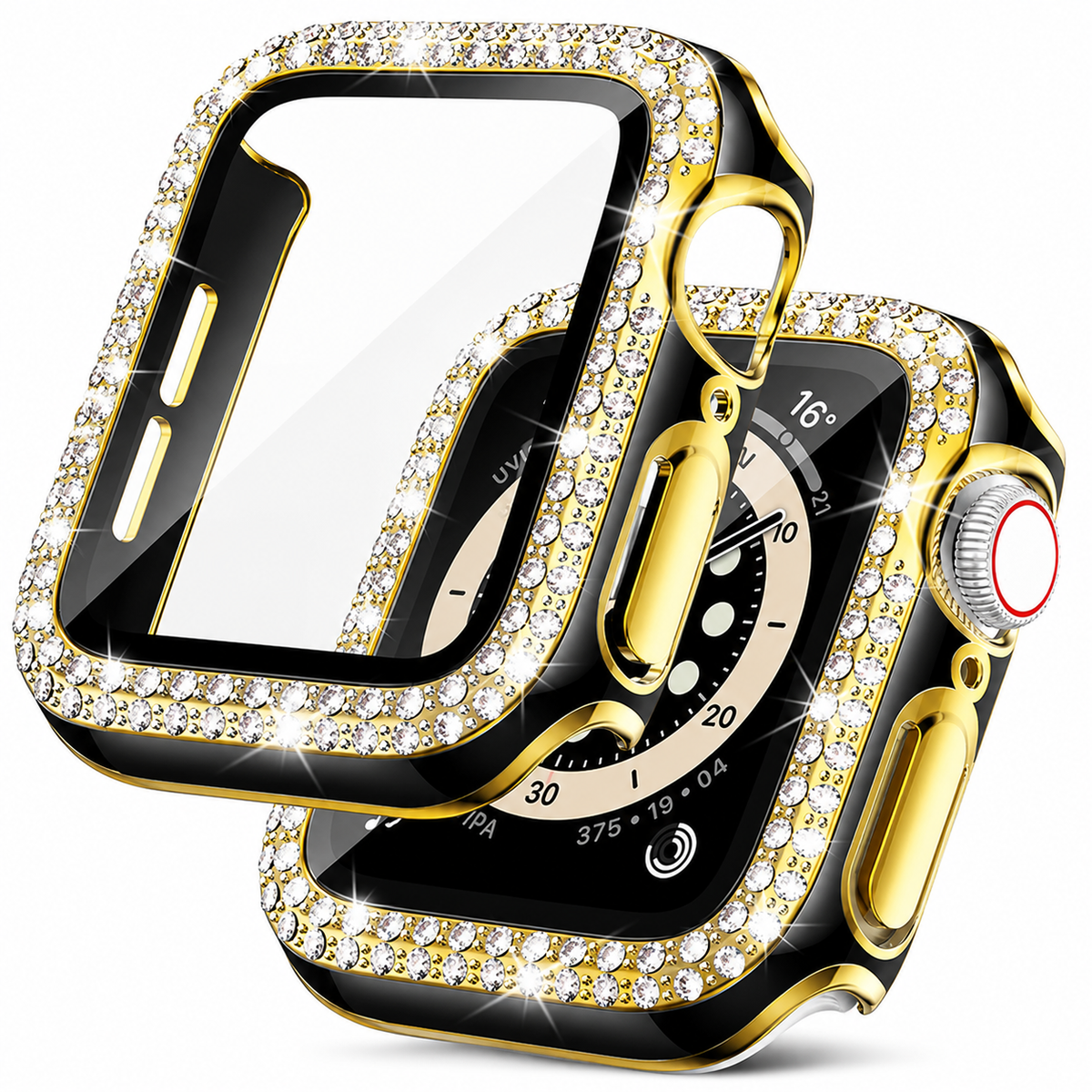 Premium Rhinestone Apple Watch Case Glass Screen Protector Shockproof Protective Cover Luxury Bling Snap-On Full Coverage Bumper Slim Protective Shell