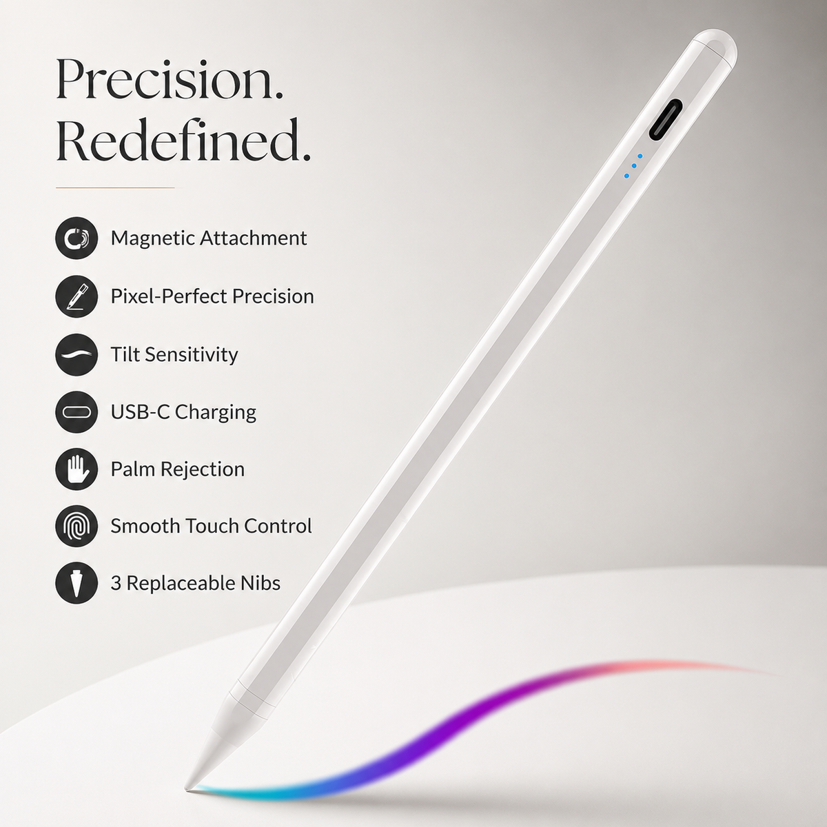Premium Stylus Pen Bluetooth Compatible Rechargeable Touchscreen Tablet Pen Precision Tip Digital Pencil Power Display Writing Drawing Tool Daily