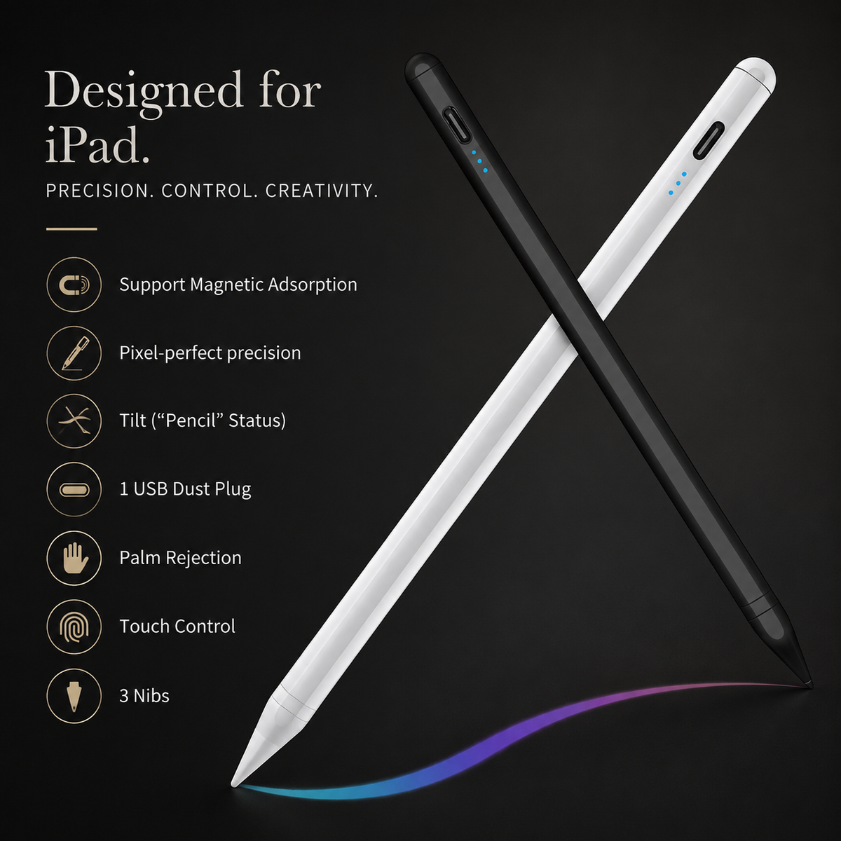 Premium Stylus Pen Bluetooth Compatible Rechargeable Touchscreen Tablet Pen Precision Tip Digital Pencil Power Display Writing Drawing Tool Daily