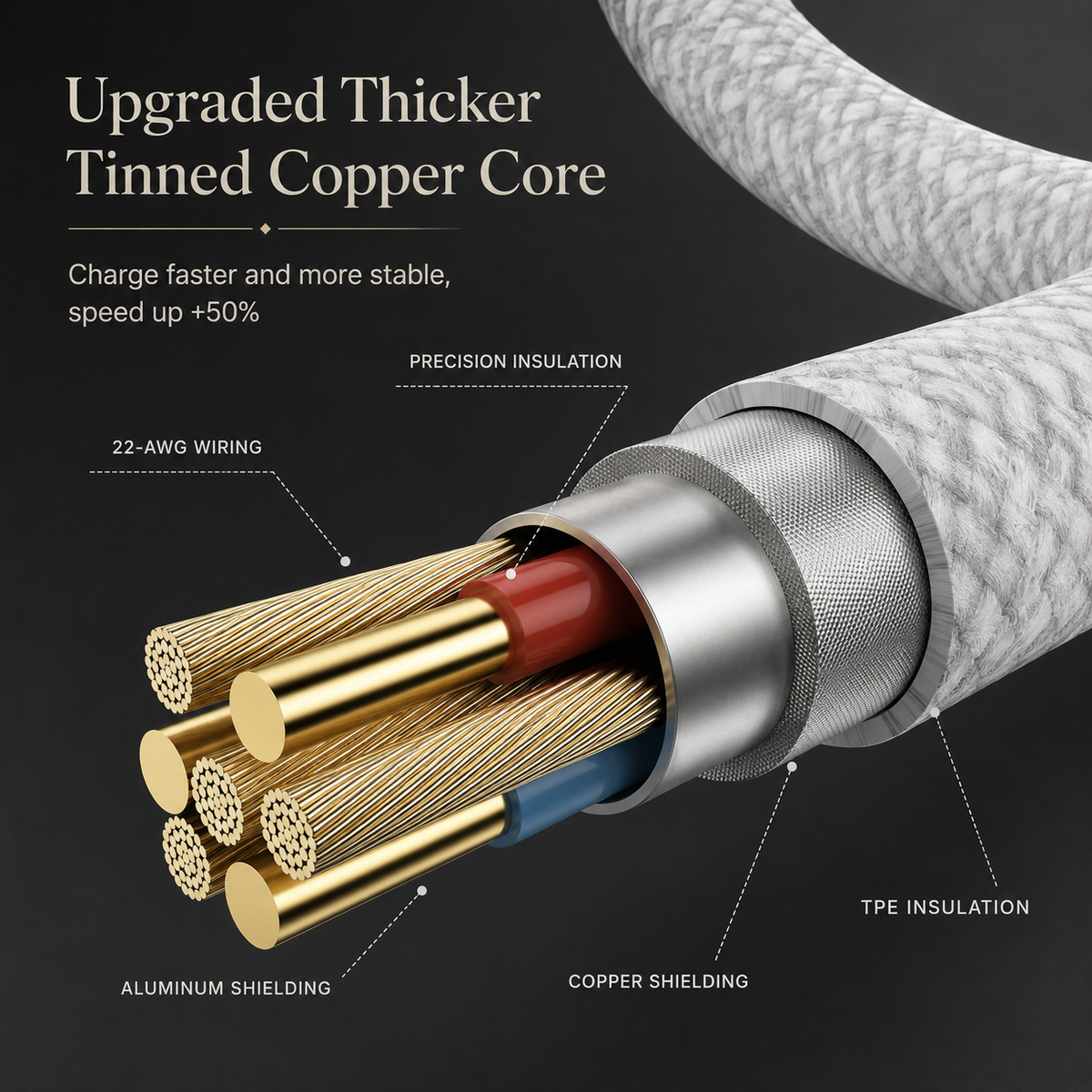 Premium USB-C Cable 100W Power Delivery Fast Charging Cord Durable TPE TPU Construction Stable Power Transfer Flexible Charging Cable Everyday Use
