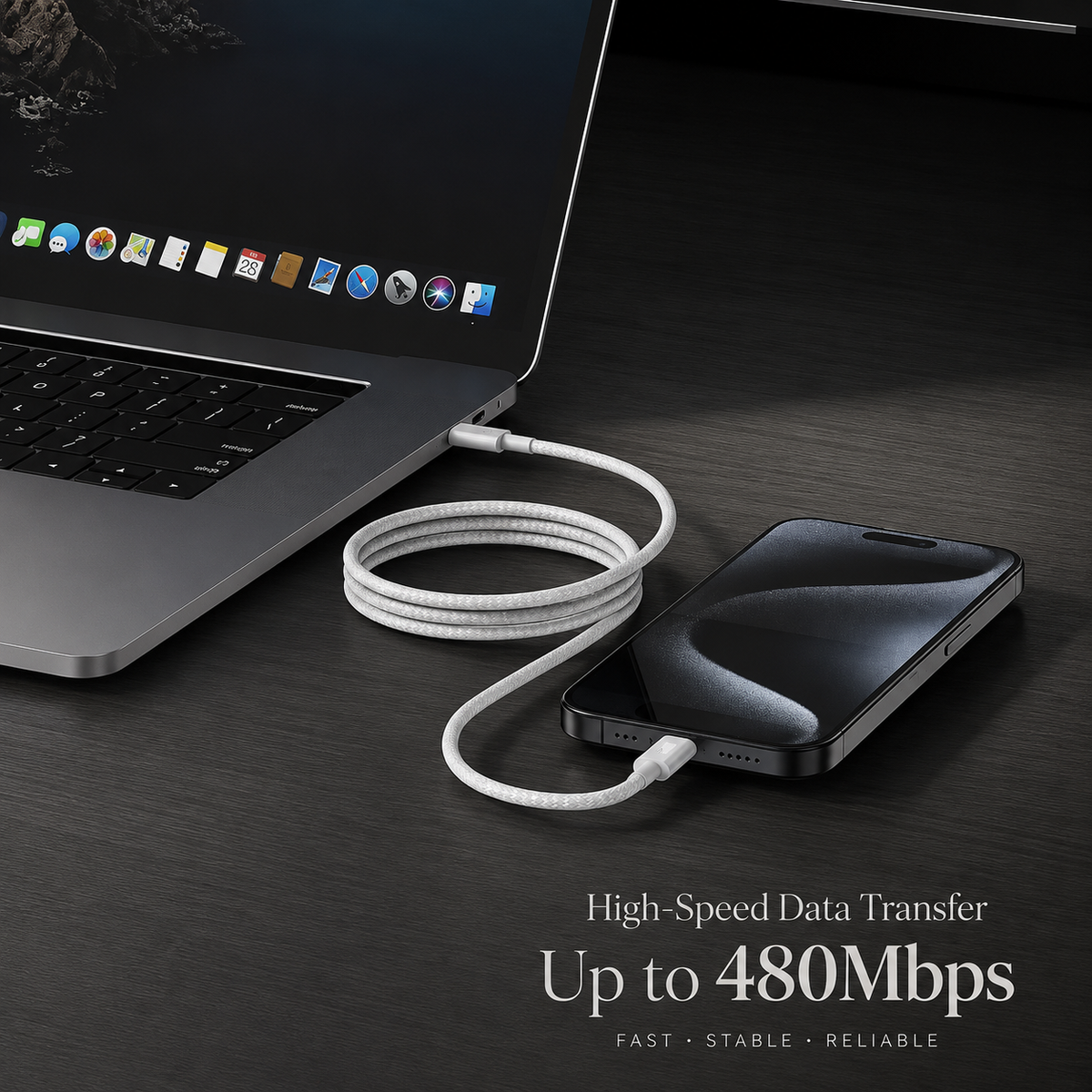 Premium USB-C Cable 100W Power Delivery Fast Charging Cord Durable TPE TPU Construction Stable Power Transfer Flexible Charging Cable Everyday Use