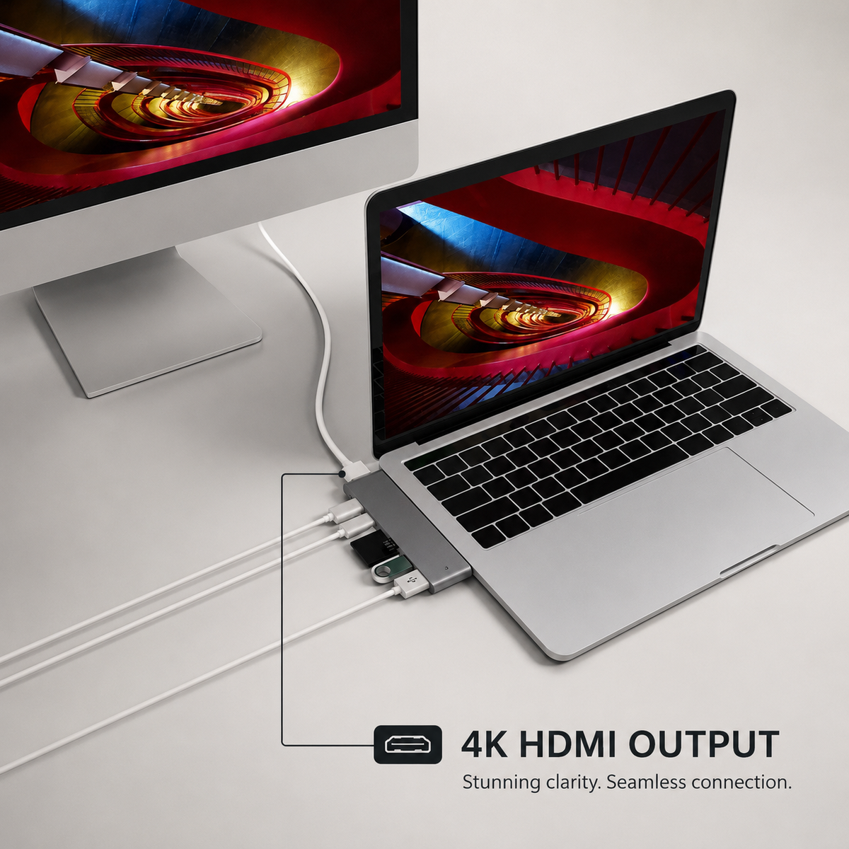 Premium USB-C Hub HDMI 4K Adapter Thunderbolt 3 USB 3.1 Multiport Dock PD Charging SD Card Reader High Speed Data Transfer Compact Portable Design
