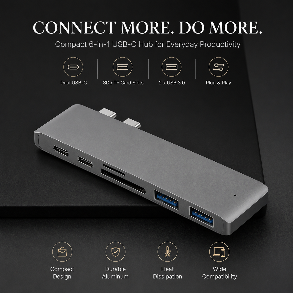 Premium USB-C Hub HDMI 4K Adapter Thunderbolt 3 USB 3.1 Multiport Dock PD Charging SD Card Reader High Speed Data Transfer Compact Portable Design