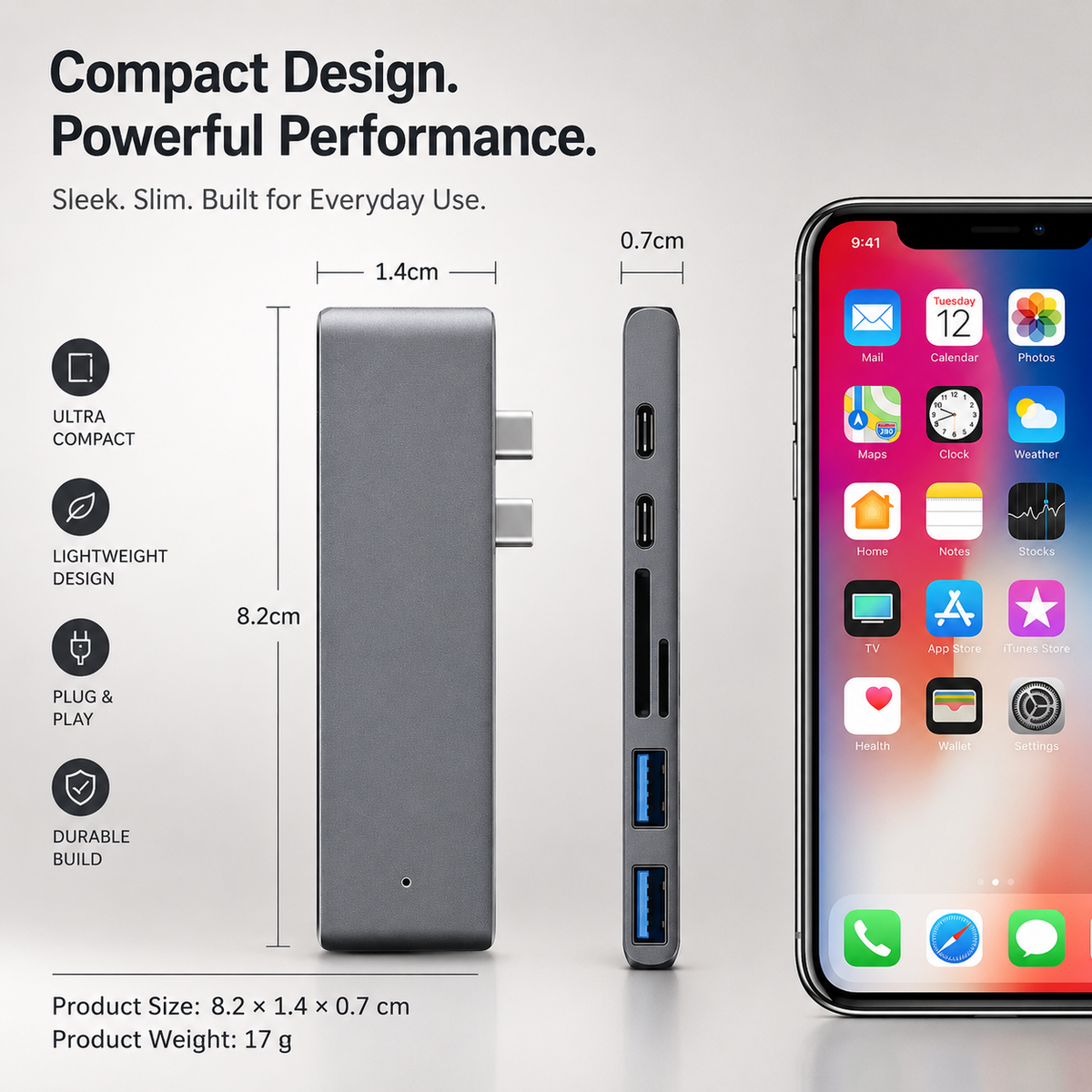 Premium USB-C Hub HDMI 4K Adapter Thunderbolt 3 USB 3.1 Multiport Dock PD Charging SD Card Reader High Speed Data Transfer Compact Portable Design
