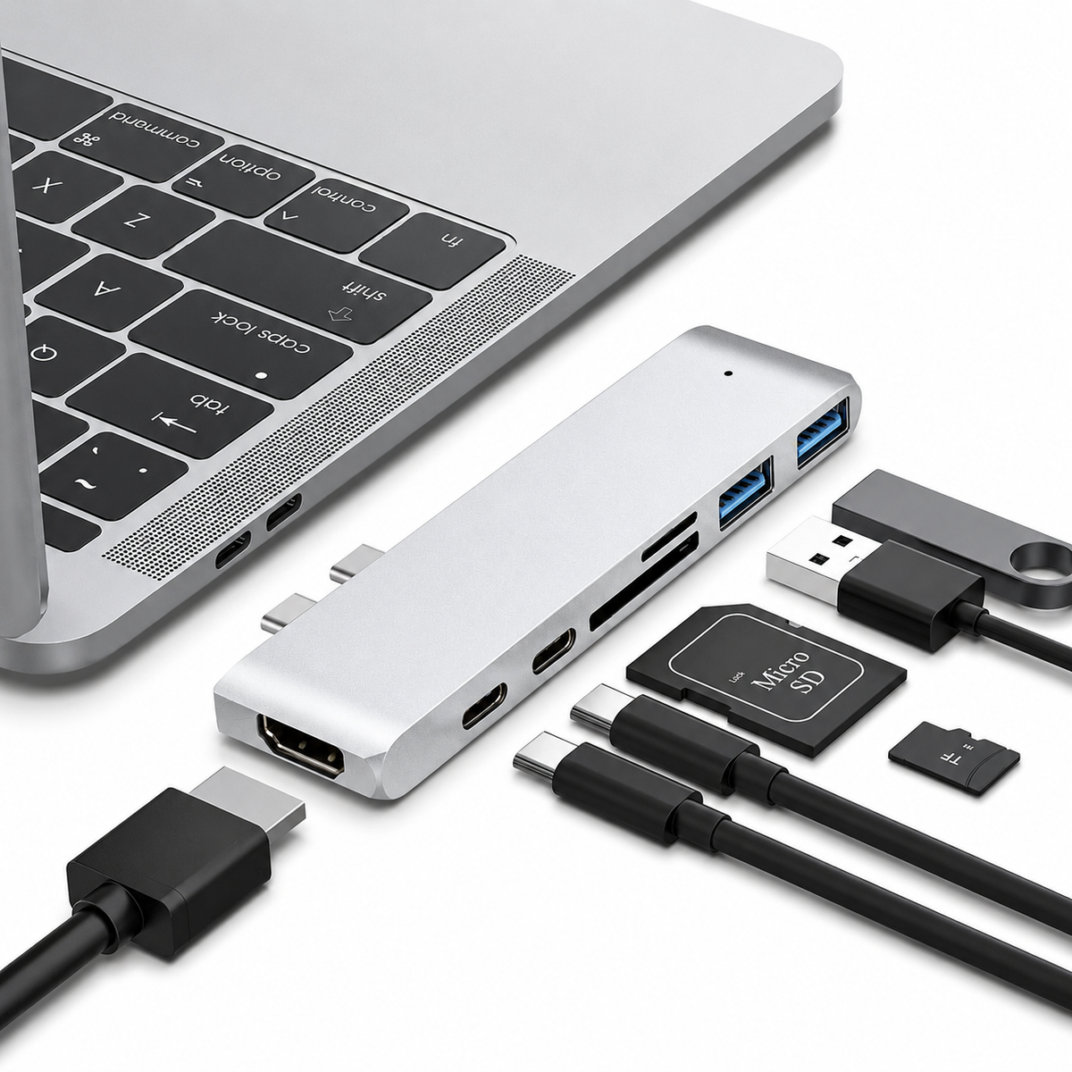 Premium USB-C Hub HDMI 4K Adapter Thunderbolt 3 USB 3.1 Multiport Dock PD Charging SD Card Reader High Speed Data Transfer Compact Portable Design