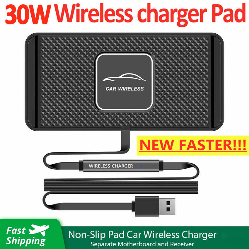 Premium Wireless Car Charger 30W Fast Charging Anti-Slip Silicone Dashboard Charging Pad Smartphone Dock