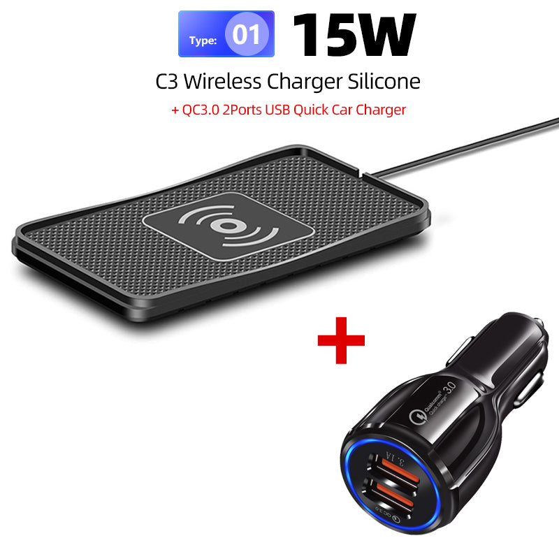 Premium Wireless Car Charger 30W Fast Charging Anti-Slip Silicone Dashboard Charging Pad Smartphone Dock