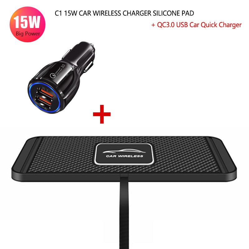Premium Wireless Car Charger 30W Fast Charging Anti-Slip Silicone Dashboard Charging Pad Smartphone Dock