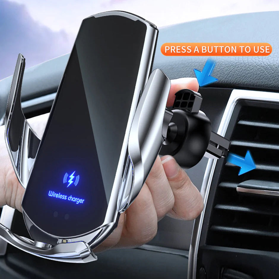Premium Wireless Car Charger Magnetic Phone Mount 30W Fast Charging Auto Clamp Infrared Sensor USB-C LED Display