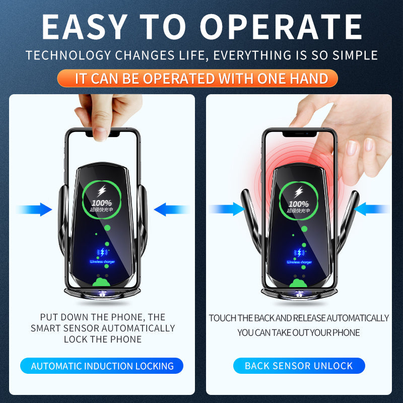 Premium Wireless Car Charger Magnetic Phone Mount 30W Fast Charging Auto Clamp Infrared Sensor USB-C LED Display