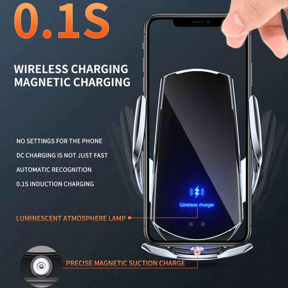 Premium Wireless Car Charger Magnetic Phone Mount 30W Fast Charging Auto Clamp Infrared Sensor USB-C LED Display