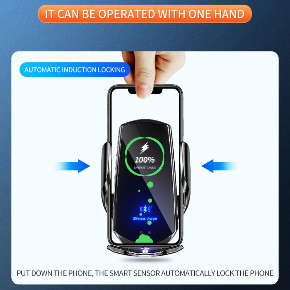 Premium Wireless Car Charger Magnetic Phone Mount 30W Fast Charging Auto Clamp Infrared Sensor USB-C LED Display