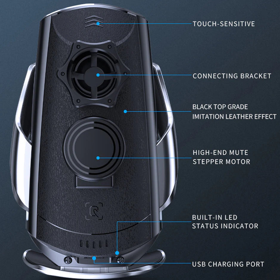 Premium Wireless Car Charger Magnetic Phone Mount 30W Fast Charging Auto Clamp Infrared Sensor USB-C LED Display