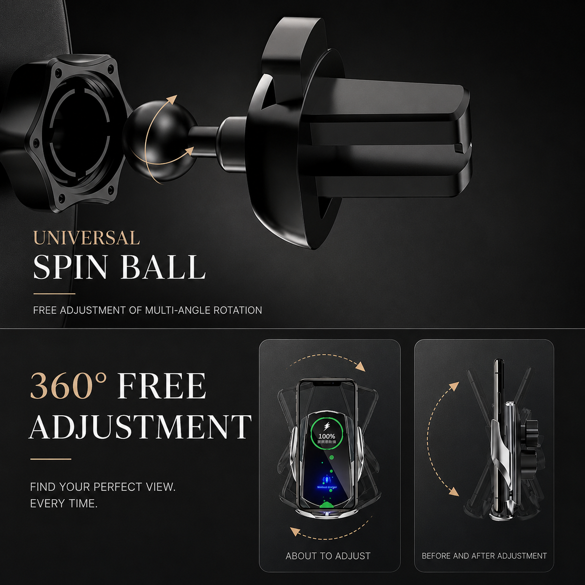 Premium Wireless Car Charger Magnetic Phone Mount 30W Fast Charging Auto Clamp Infrared Sensor USB-C LED Display Air Vent Holder Adjustable Dashboard