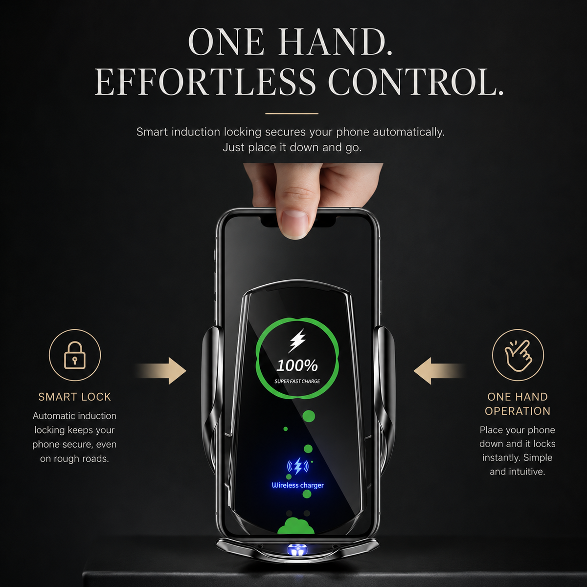 Premium Wireless Car Charger Magnetic Phone Mount 30W Fast Charging Auto Clamp Infrared Sensor USB-C LED Display Air Vent Holder Adjustable Dashboard