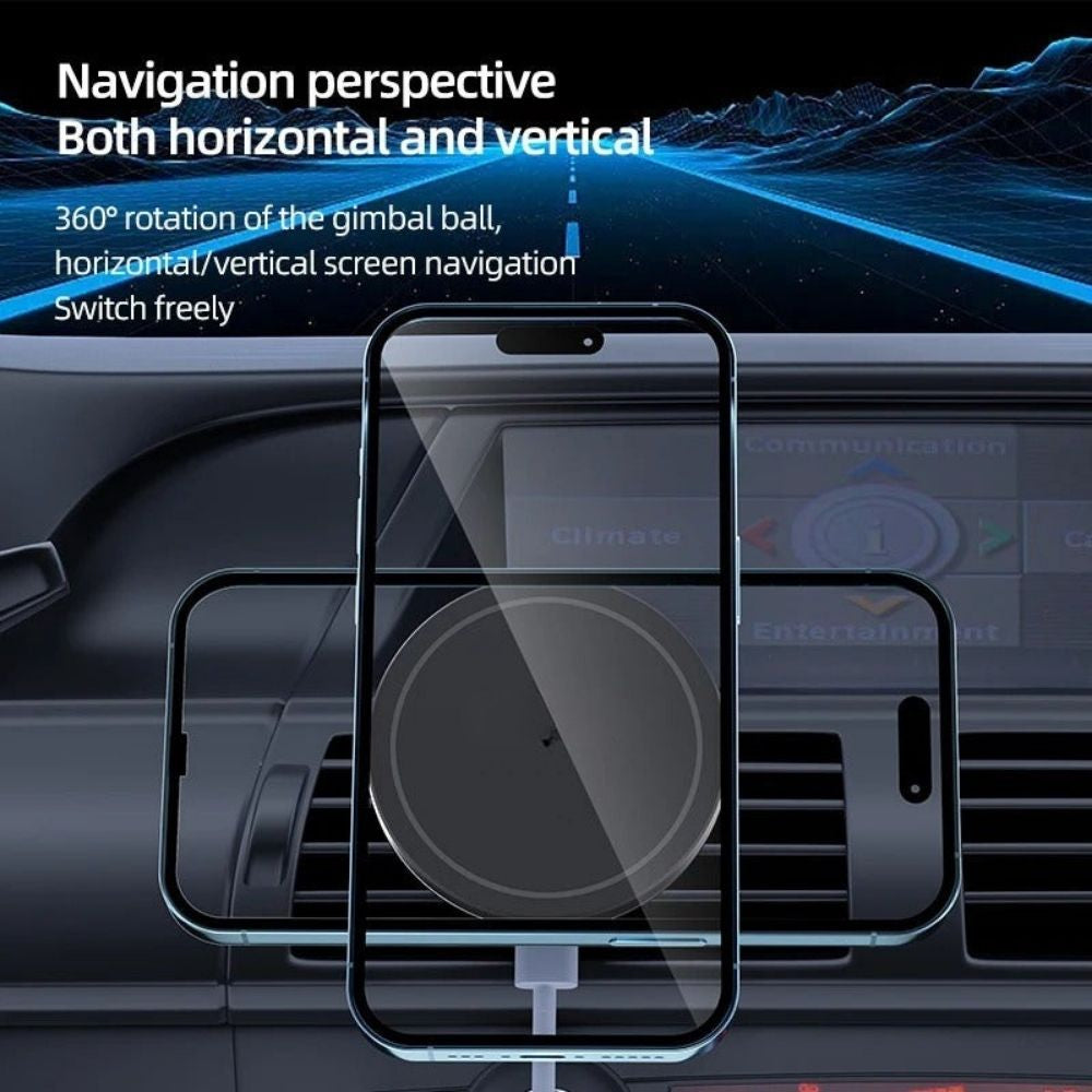 Premium Wireless Car Charger Magnetic Phone Mount MagSafe Compatible 30W Fast Charging Dashboard Vent Holder