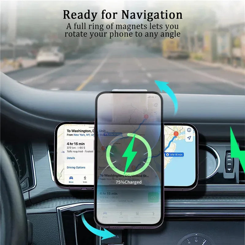Premium Wireless Car Charger Magnetic Phone Mount MagSafe Compatible 30W Fast Charging Dashboard Vent Holder
