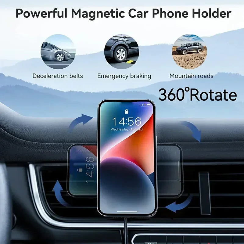 Premium Wireless Car Charger Magnetic Phone Mount MagSafe Compatible 30W Fast Charging Dashboard Vent Holder